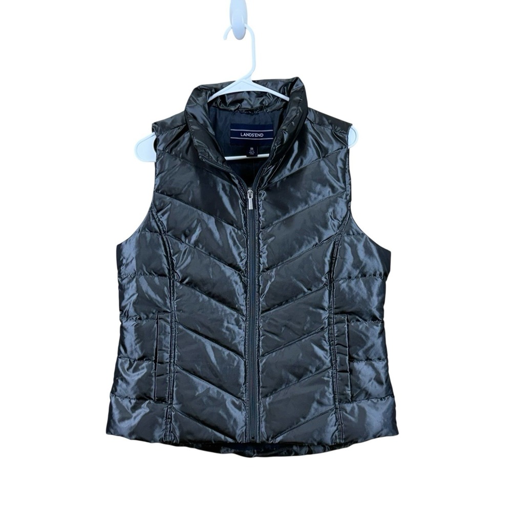 Lands End Sz M (10-12) 600 Premium Down HyperDRY Vest-Full Zip-Silver Gray-NWT